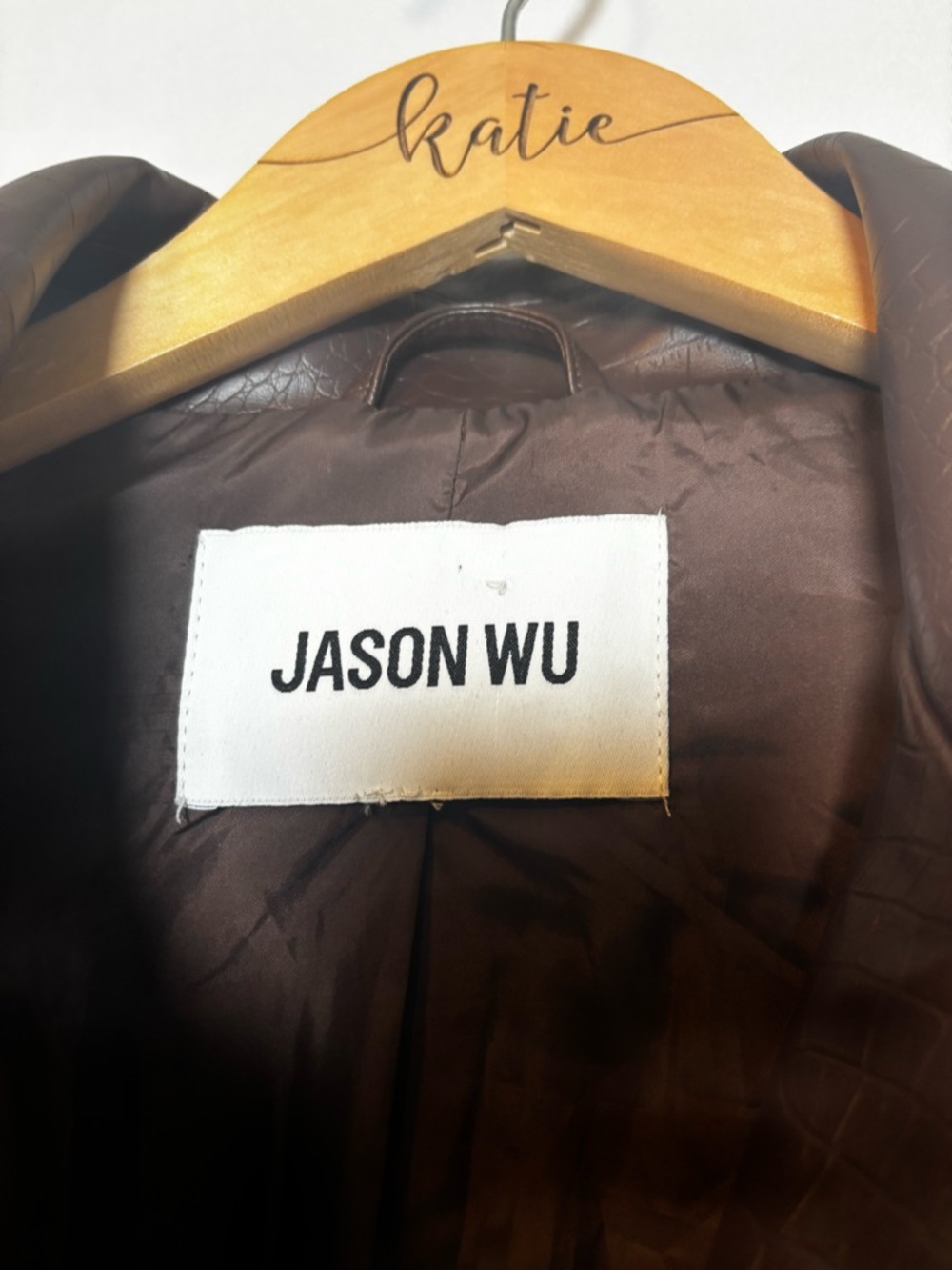 Jason Wu Croc Embossed Moto Vegan Brown Y2K Faux Leather Coat- Size Large - Picture 3 of 8
